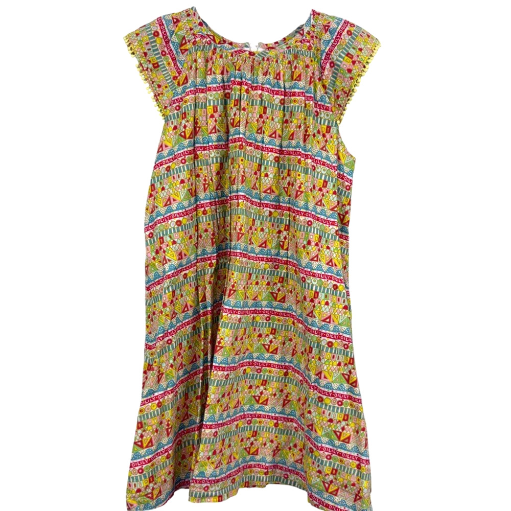 Oilily Girls Colorful Lined Cotton Logo Spell Out Spring Summer Dress Kids 8 Y